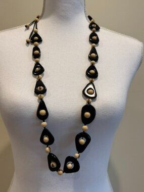 Tagua Nut Black and Beige Adjustable Necklace